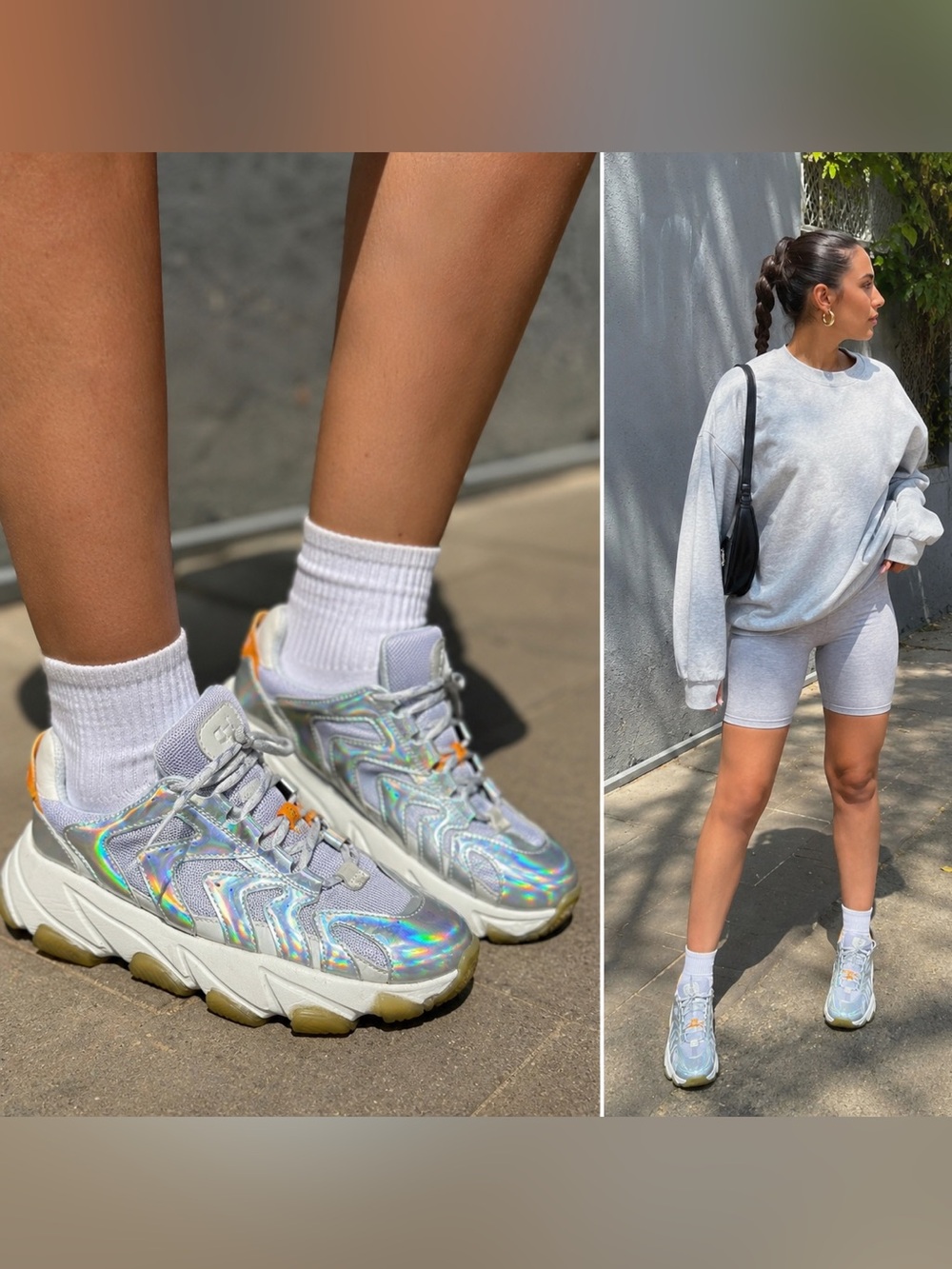 ASH Silver Holographic Chunky Sneakers Women’s US 7 EU 38 Y2K Futuristic